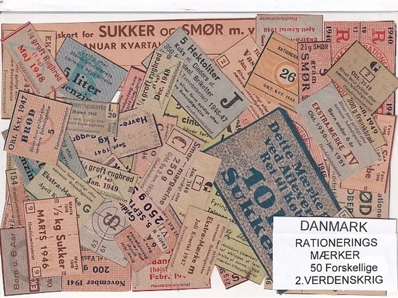 Billede 1 - Danmark Rationeringsmærker  - 2. Verdens Krig 50 stk.