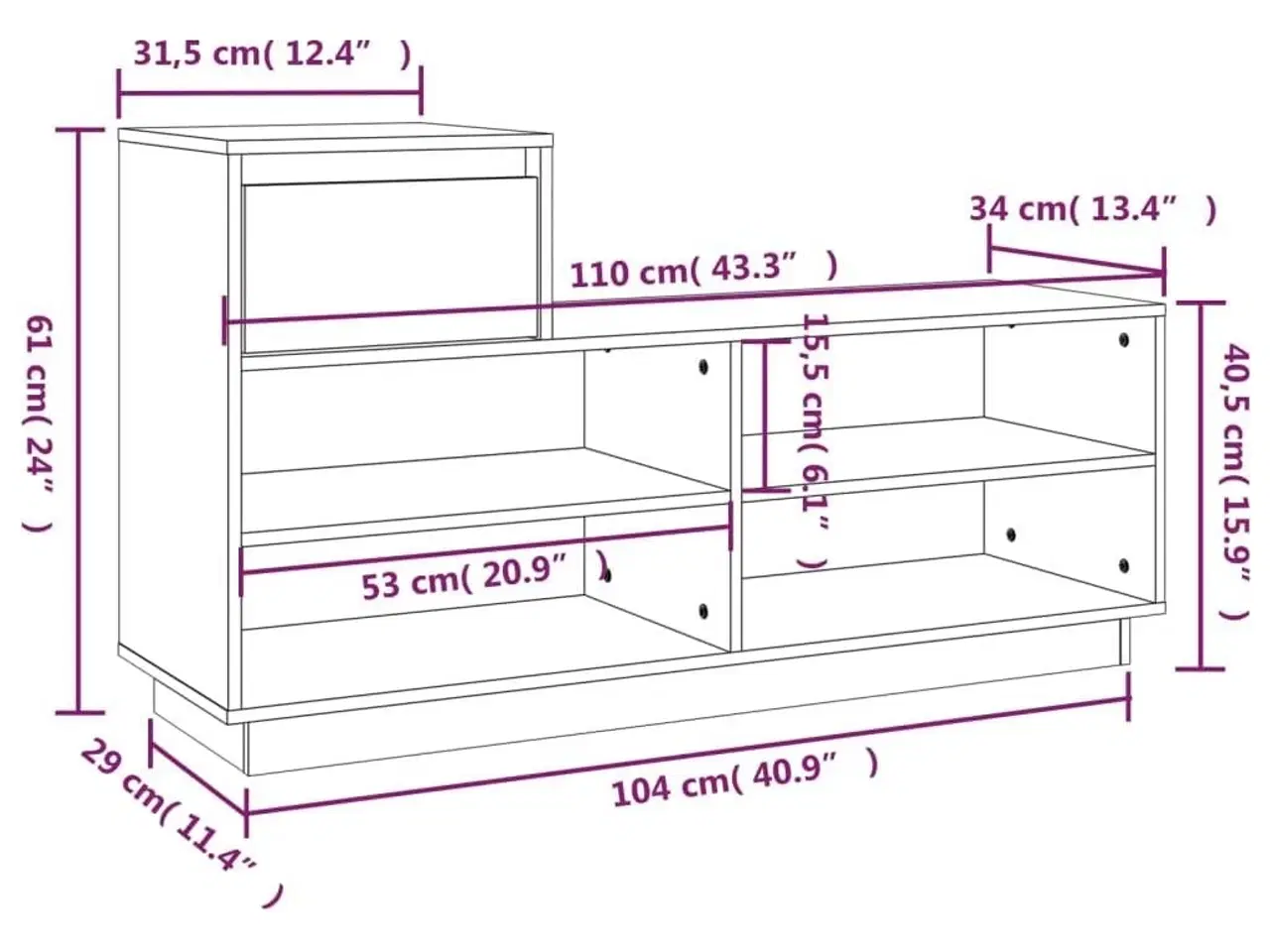 Billede 11 - Skoreol 110x34x61 cm massivt fyrretræ