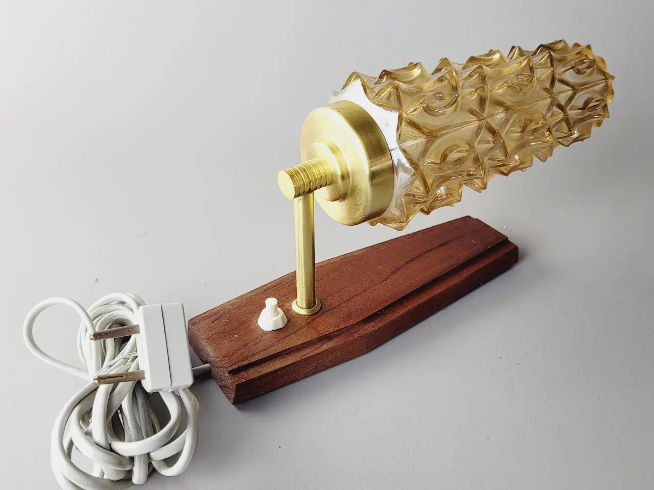 Billede 4 - ⭐️· Retro Væglampe i Teak, Messing, Mønstret Glas