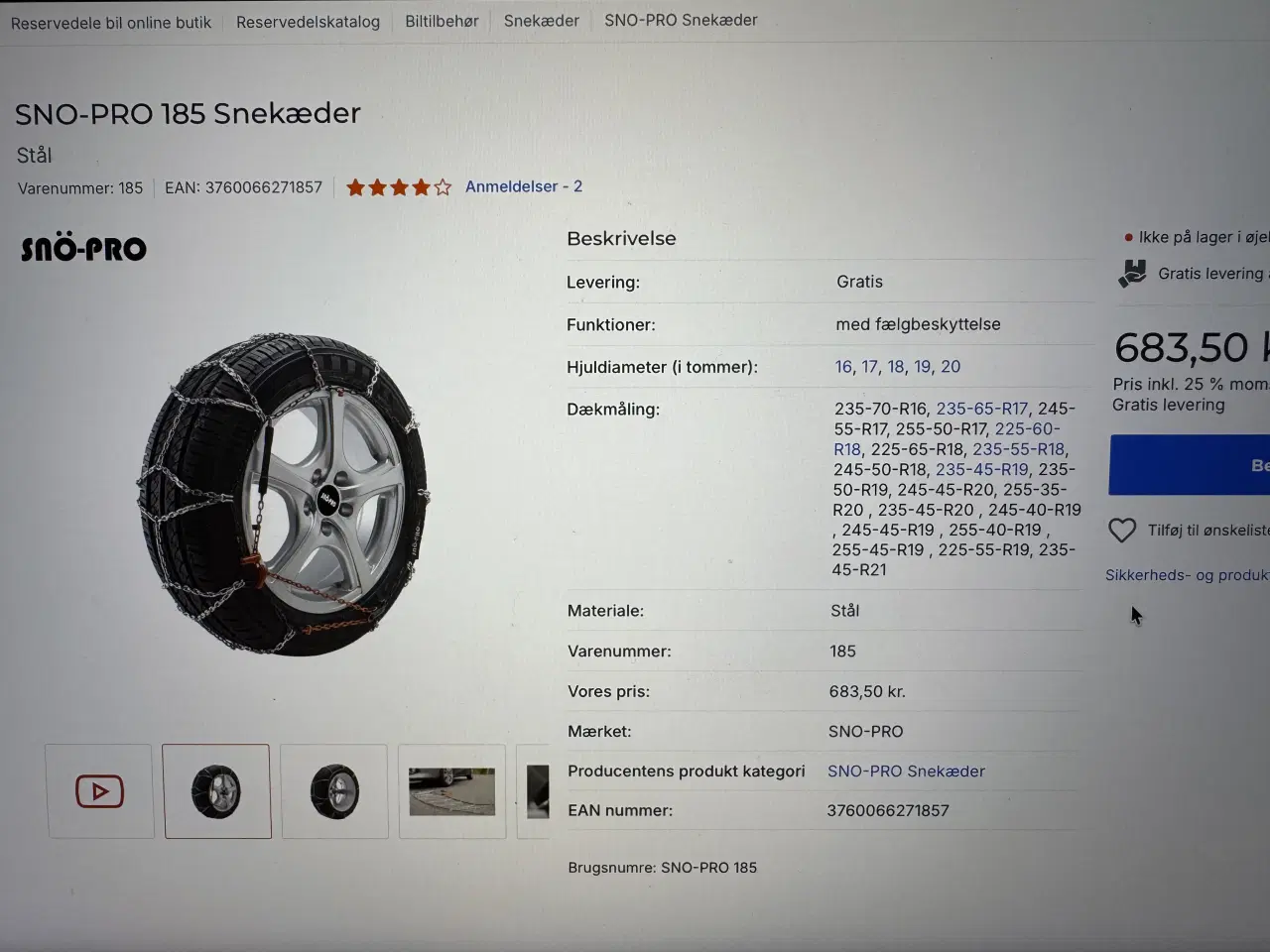 Billede 1 - 2 sæt helt nye SNO-PRO snekæder 