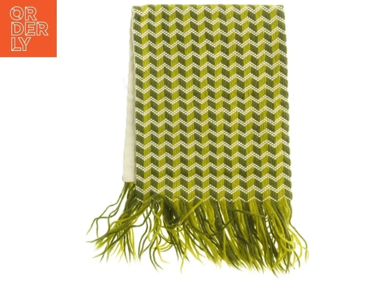 Billede 2 - Grøn og hvid vævet tørklæde (str. 77 x 31 cm)