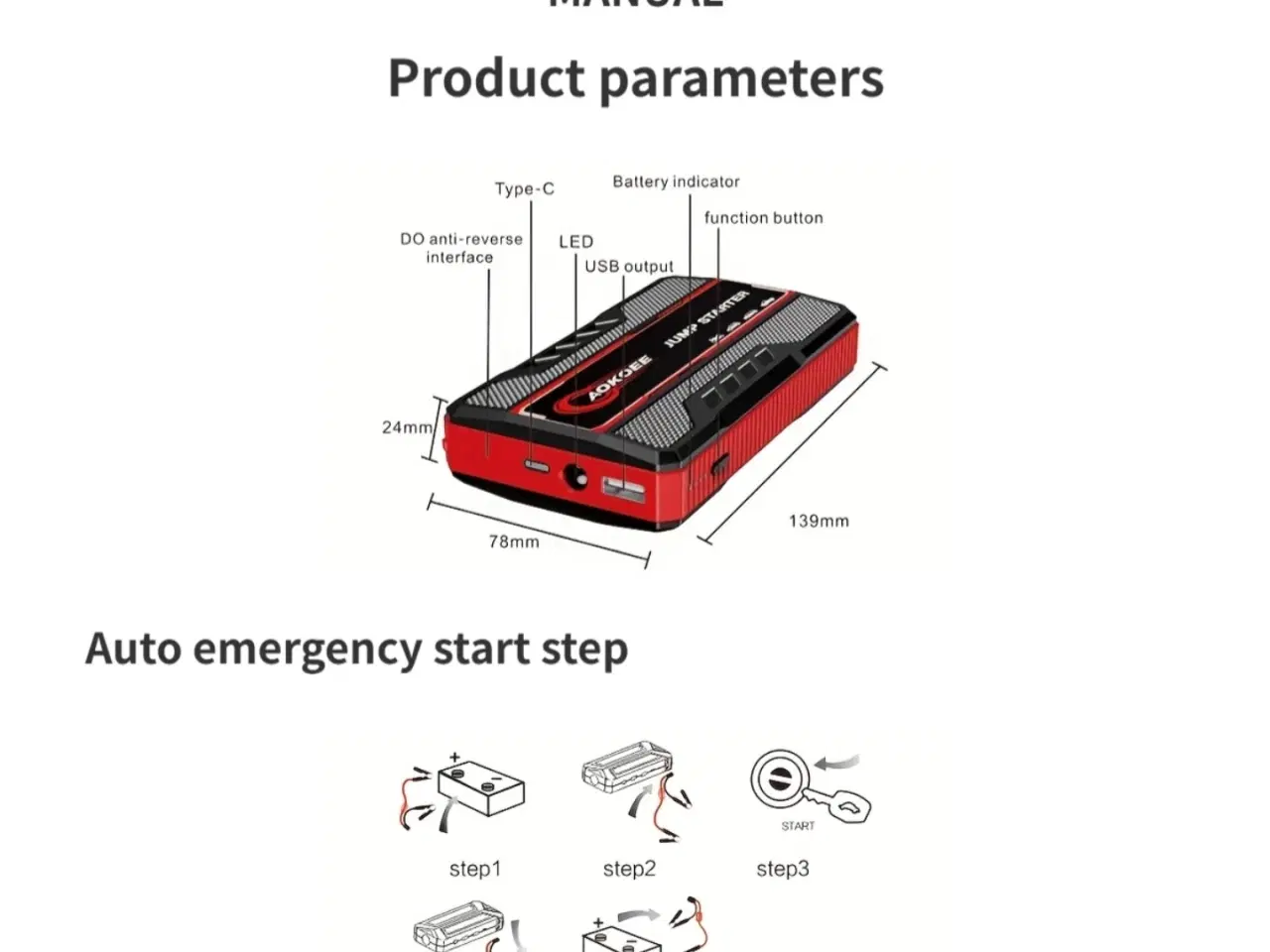 Billede 6 - AOKOEE Jump Starter 1500A Peak Bærbar Bil Jump Sta