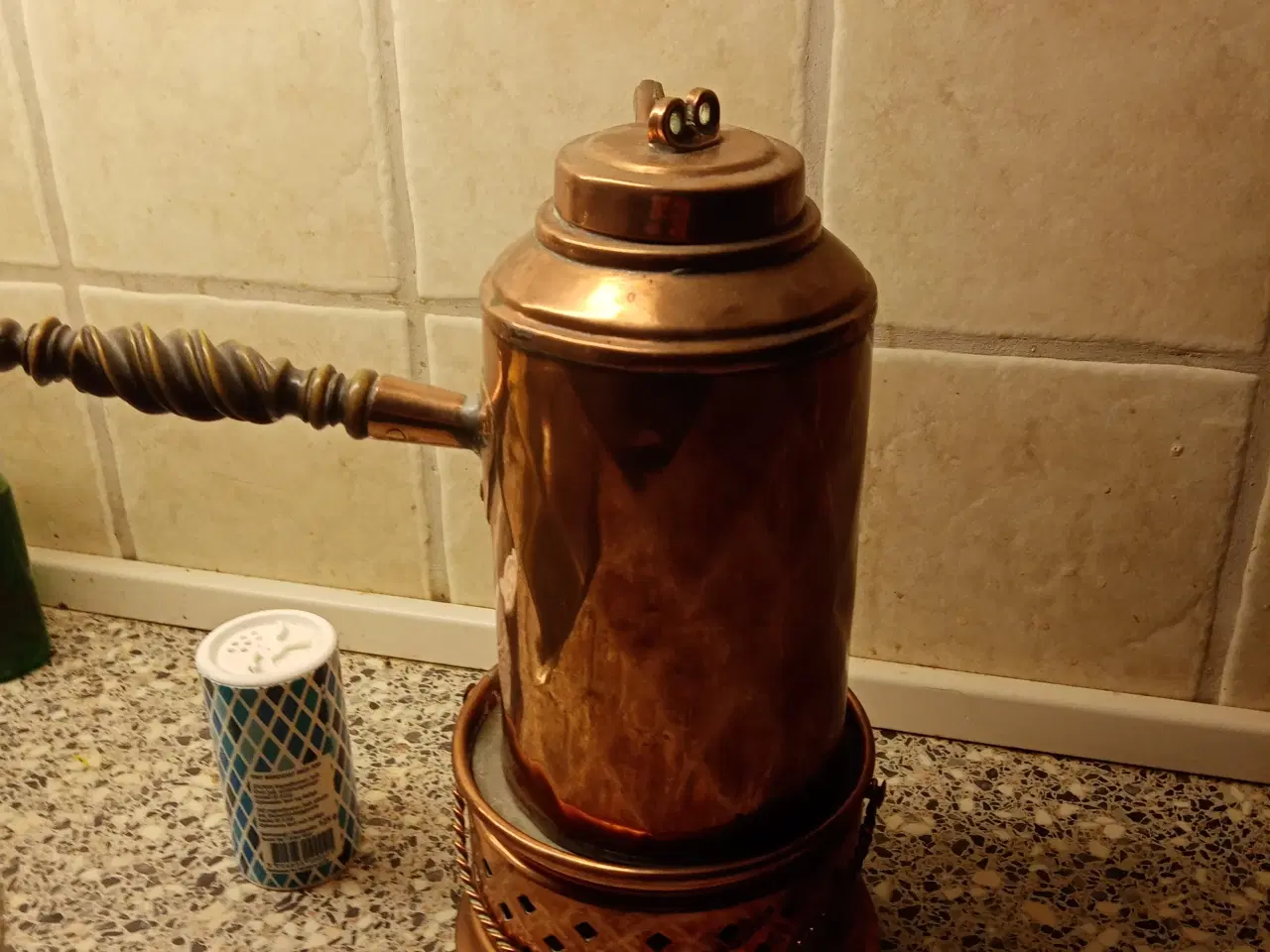 Billede 2 - Kaffekande i bronze med fyrfadsvarmer.  Ca 100 år 