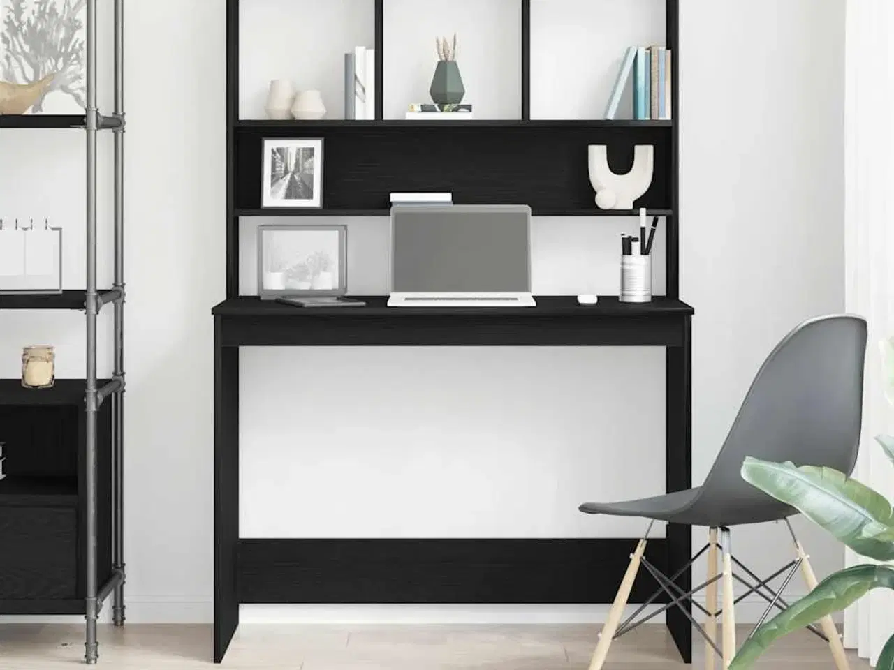 Billede 3 - Skrivebord m. hylder 102x45x148 cm konstrueret træ sort egetræ