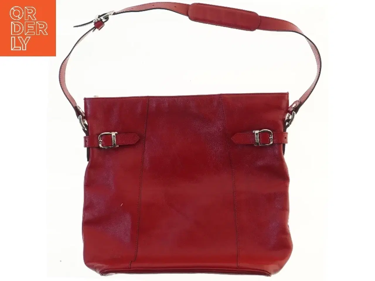 Billede 1 - Rød læder skuldertaske fra Three Bags (str. 35,5x33,5 cm)