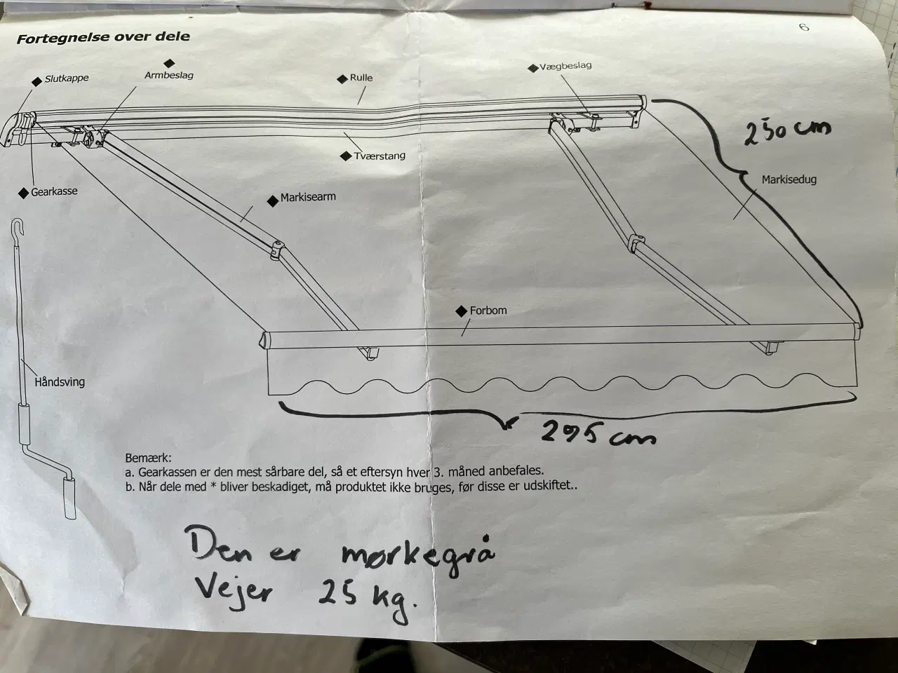 Billede 1 - Markise – grå – måler 295 x 250 – vægt 25 kg 