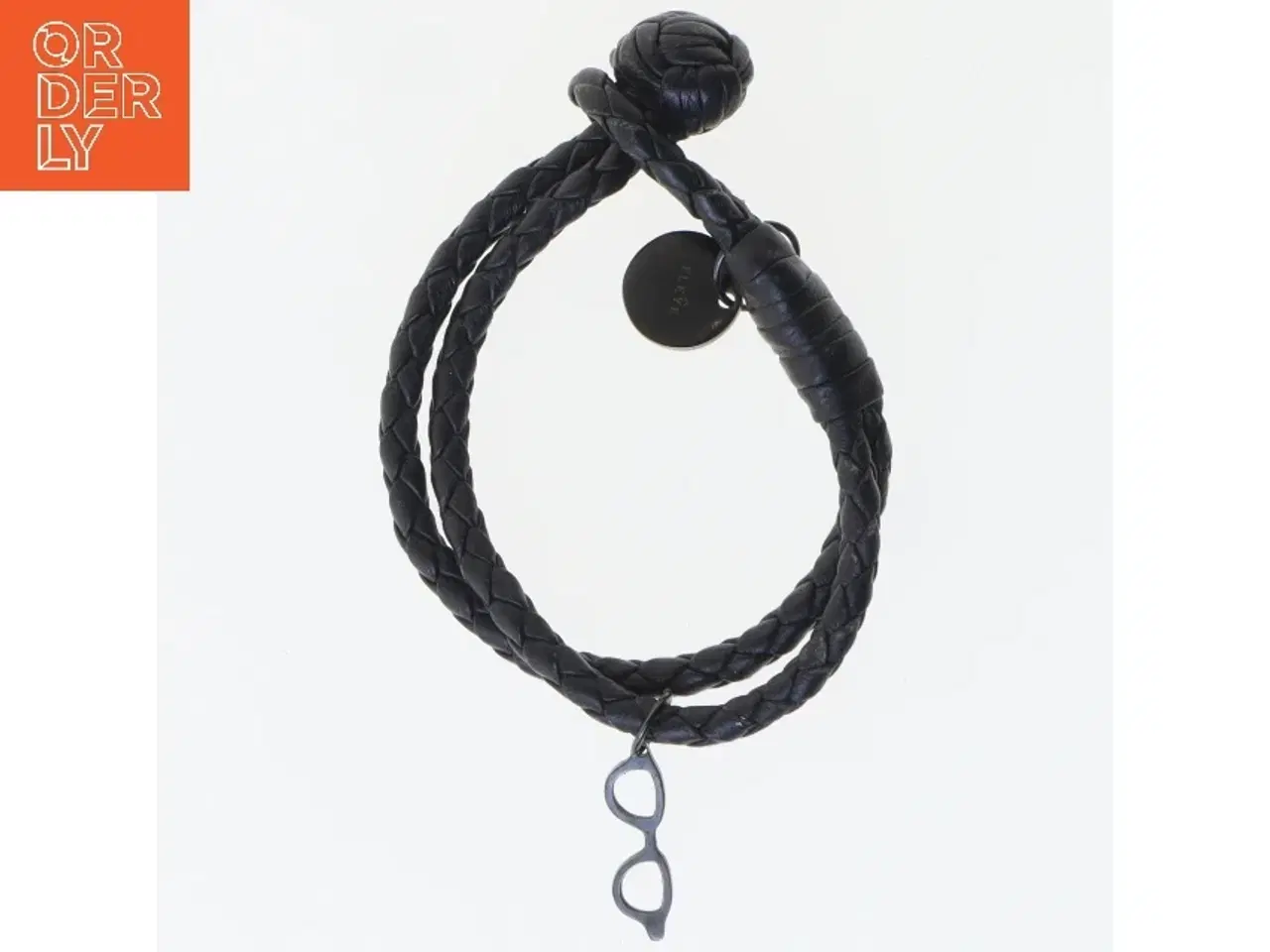 Billede 1 - Flettet læderarmbånd med vedhæng fra FLEYE (str. 9 cm)