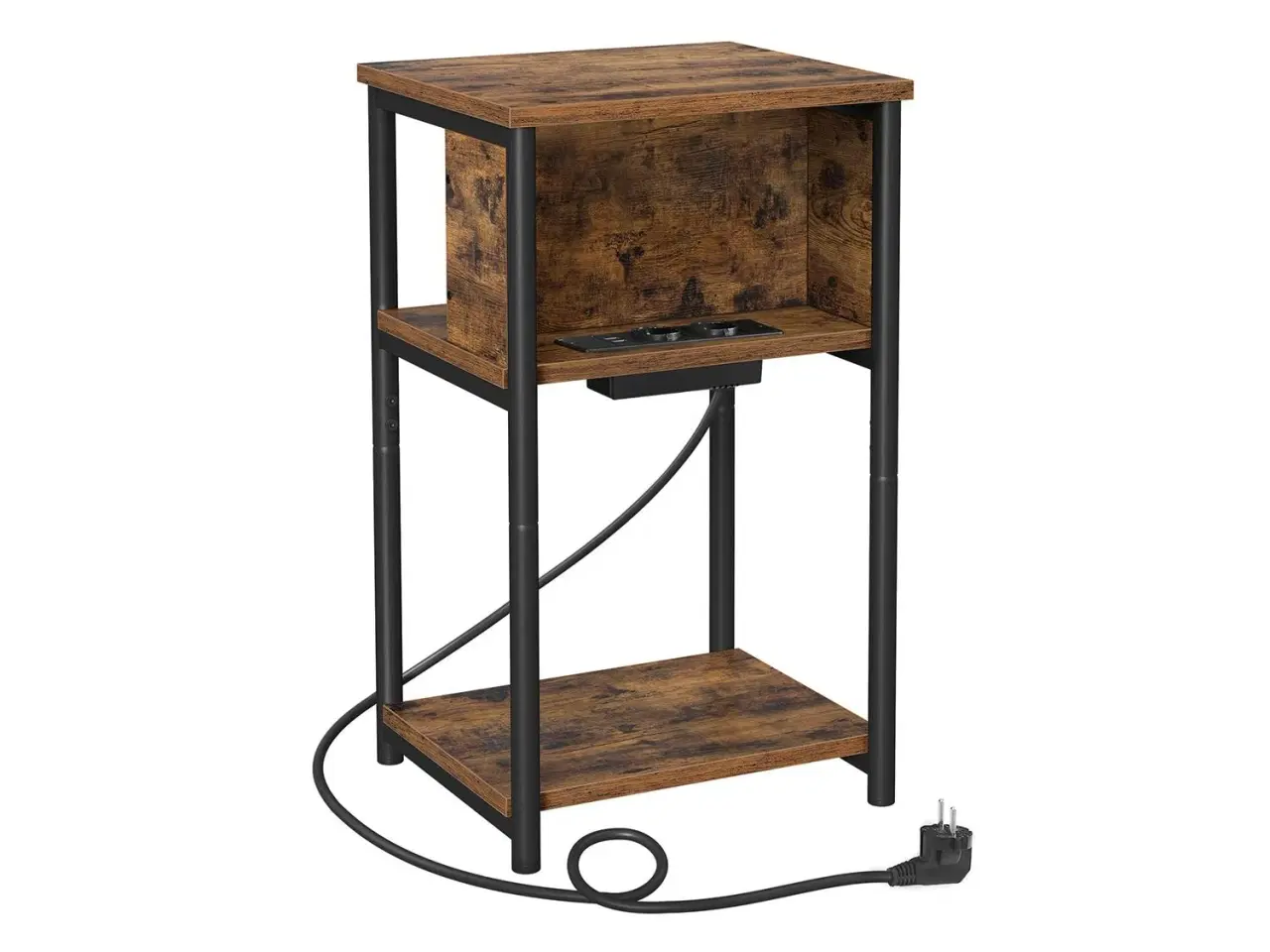 Billede 1 - Sengebord/sidebord med stik smalt, 2 AC + 2 USB, 30 × 34 × 58 cm, vintage brun/sort