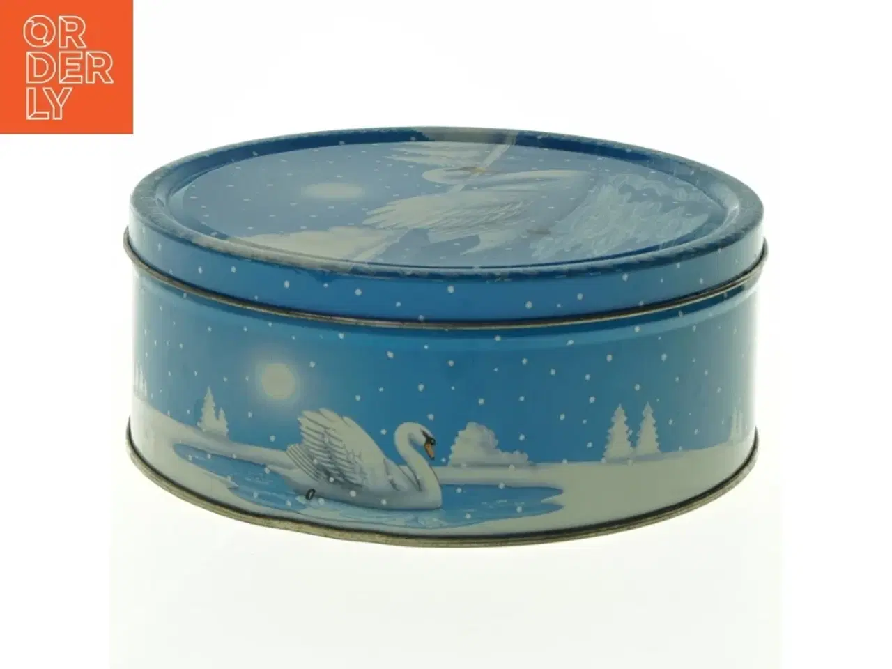 Billede 2 - Dekorativ kagedåse med svane motiv (str. Ø 19 cm)