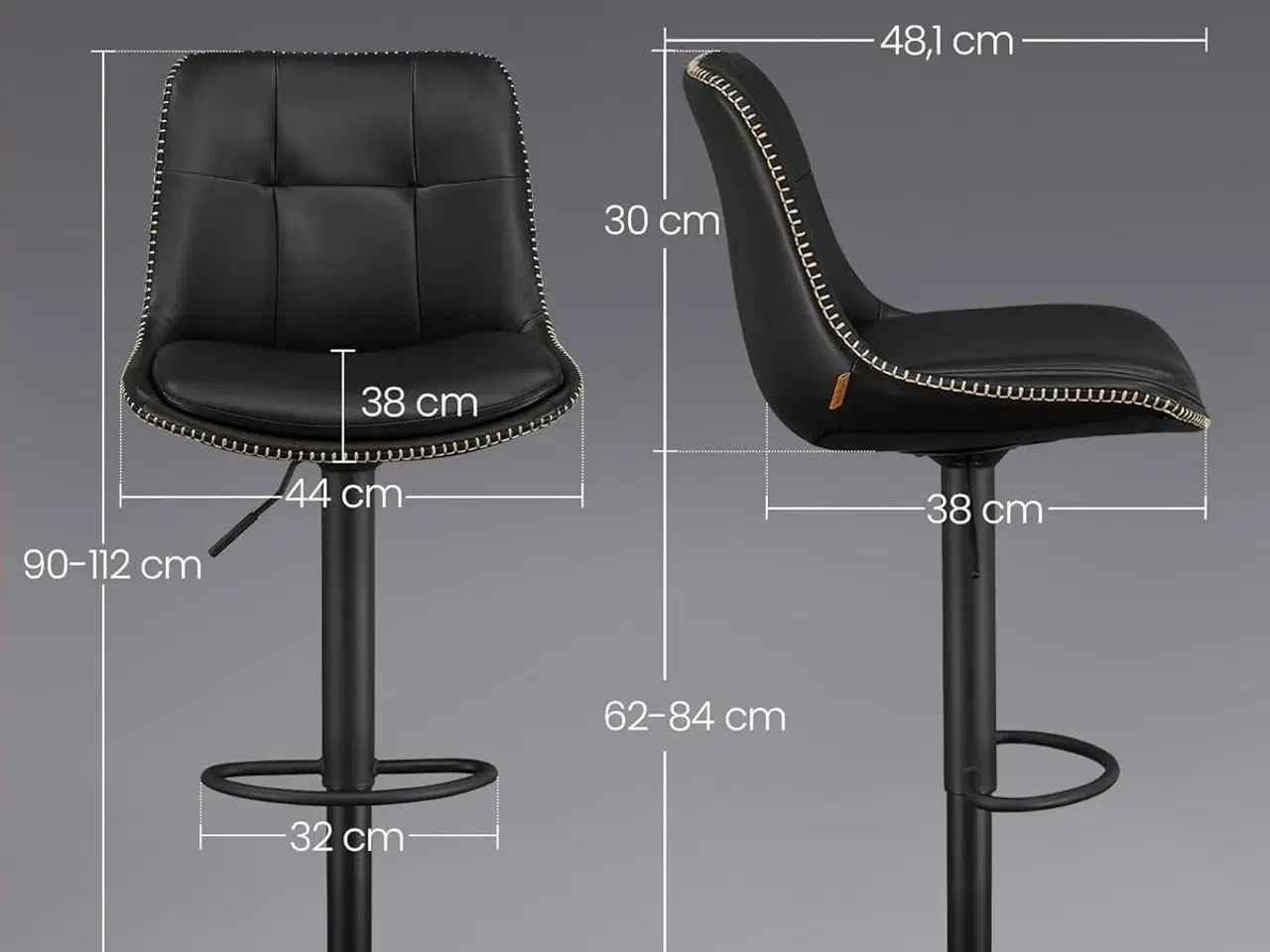 Billede 6 - Barstole med ryglæn – VASAGLE, sæt á 2, højdejusterbare, drejelige, kunstlæder, sort blæk