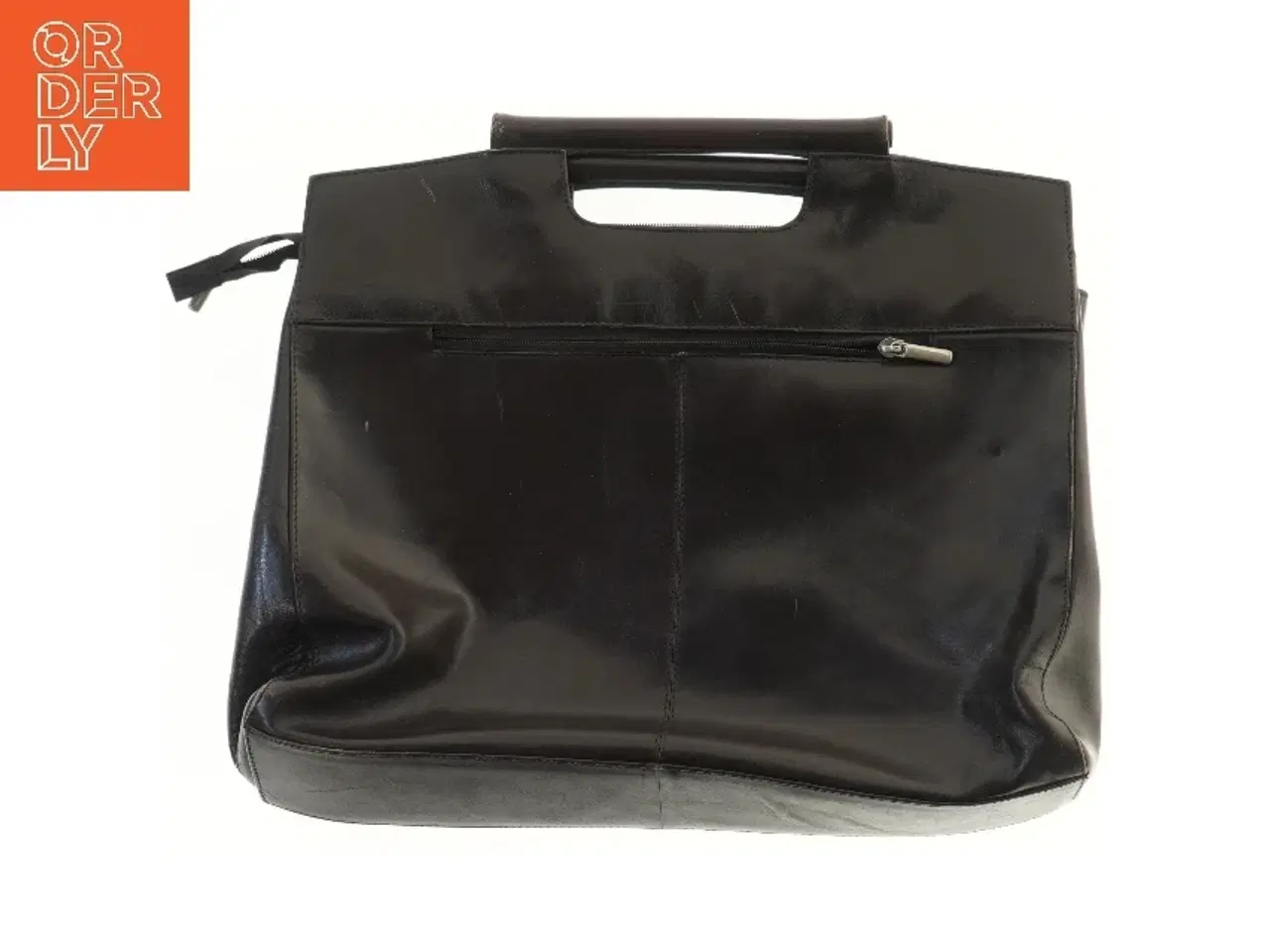 Billede 1 - Sort læder taske (str. 41x35 cm)