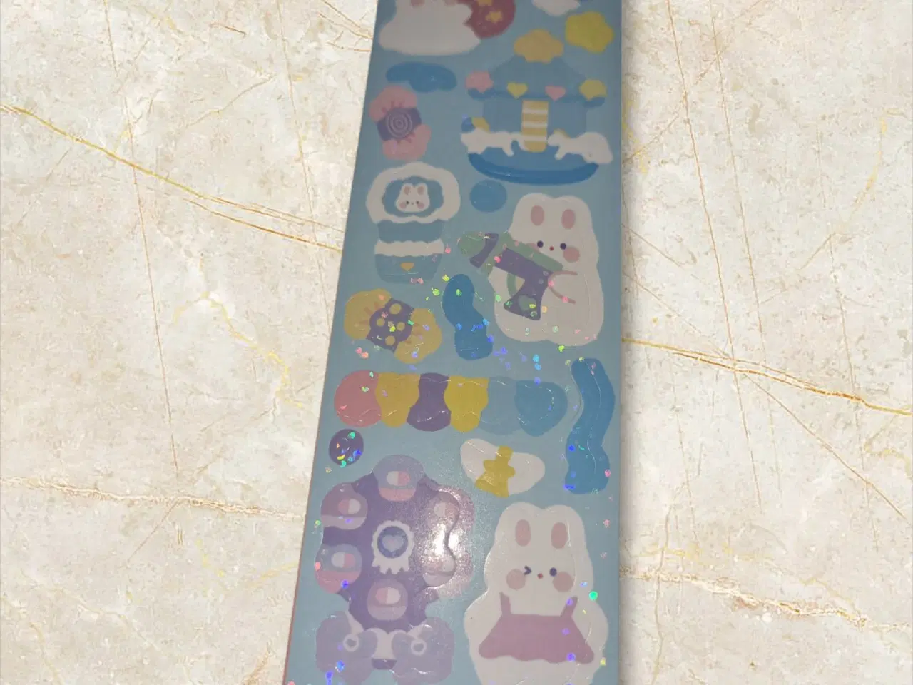 Billede 1 - Glitterklistermærker med hvide kaniner og magisk h