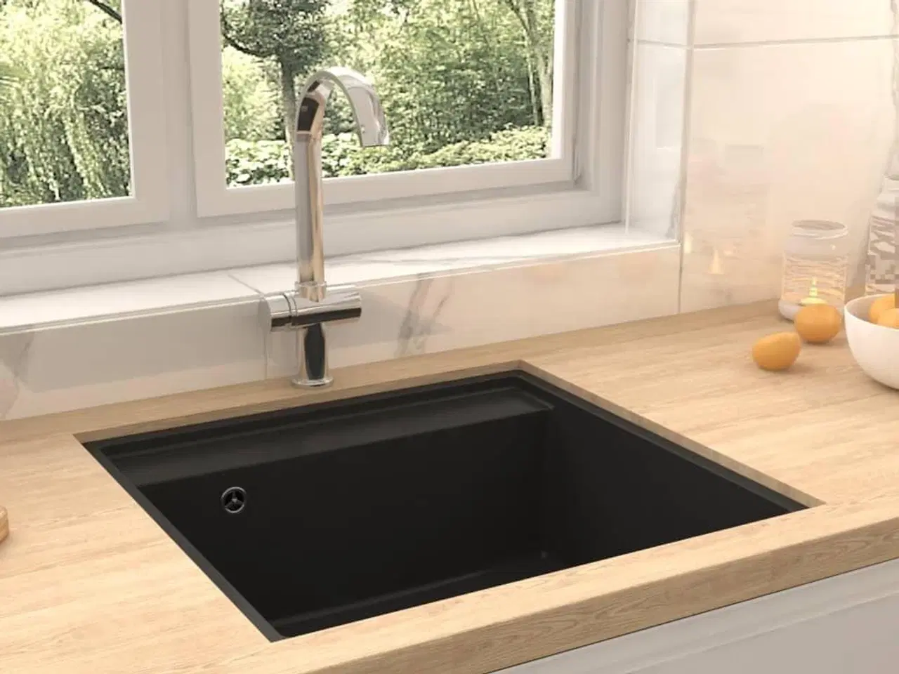 Billede 1 - Køkkenvask med overløbshul granit sort