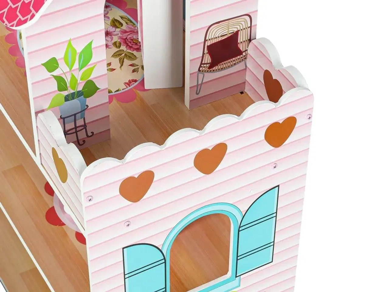 Billede 11 - Dukkehus i træ med møbler 70 cm – pink med LED