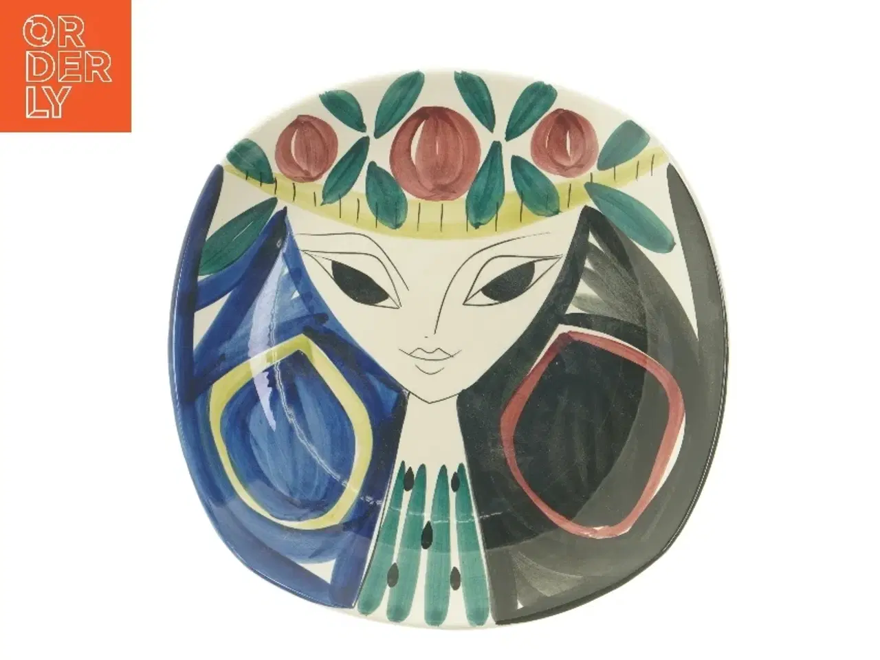 Billede 1 - Dekorativ tallerken med malet ansigt fra Stavangerflint (str. Ø 28,5 cm)