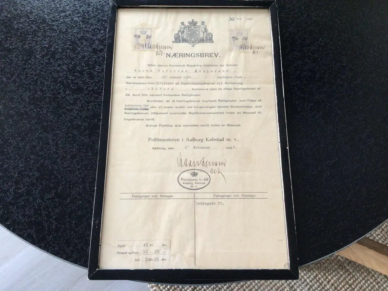 Billede 1 - Gammelt næringsbrev fra år 1904 