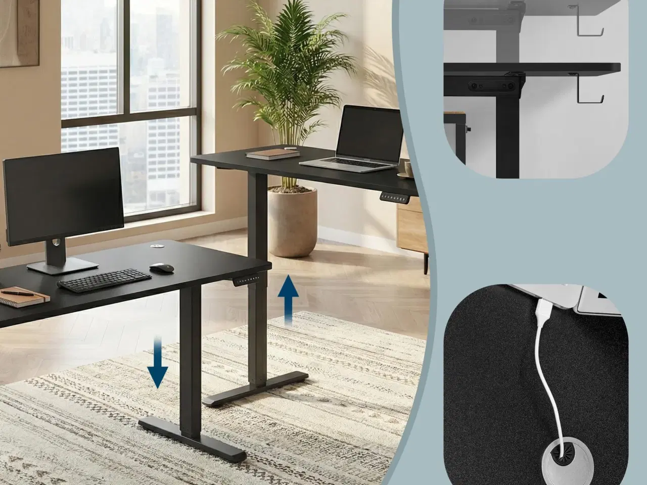 Billede 7 - Elektrisk hæve‑sænkebord 160,1 × 70,1 cm – 4 memoryhøjder, hjemmekontor, sort
