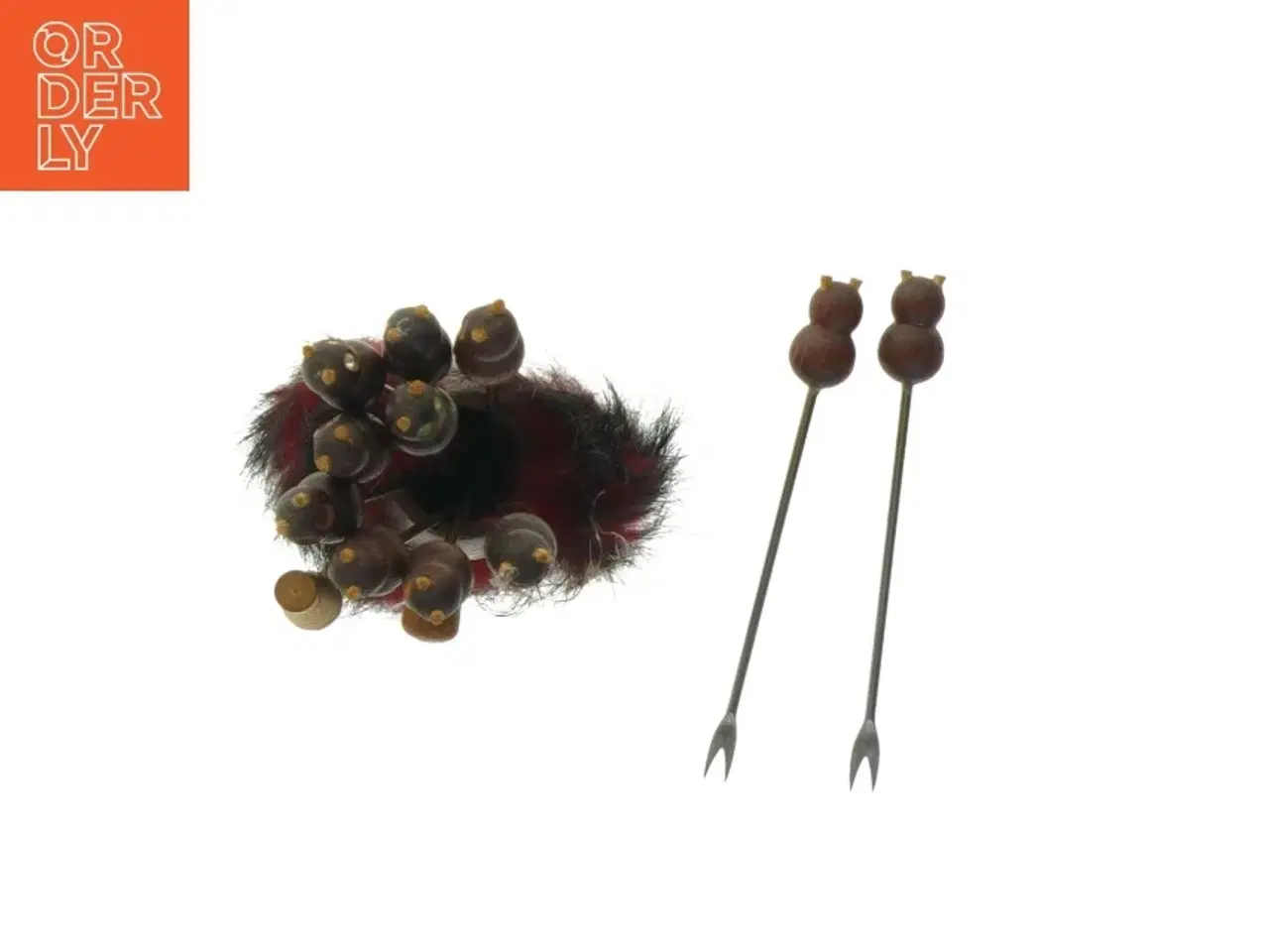 Billede 2 - Vintage pindsvin cocktail sticksm med holder (str. 9 cm)