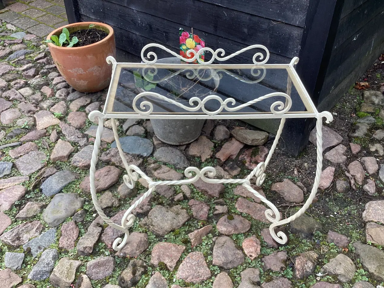 Billede 3 - Vintage blomsterbord med hærdet glasplade