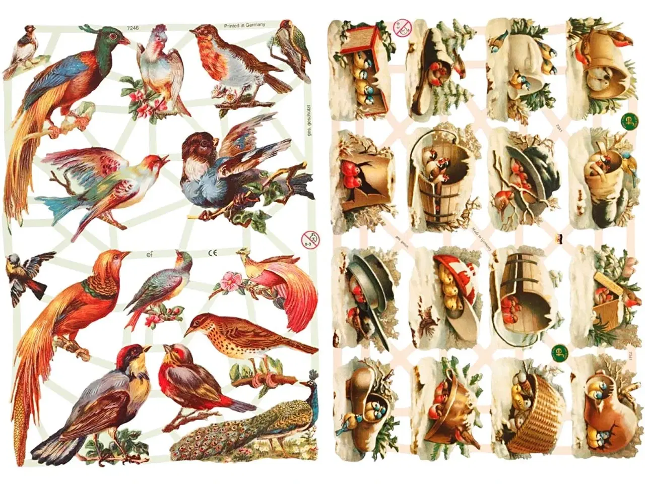 Billede 1 - Glansbilleder med fugle - 2 ark, 16,5x23,5 cm