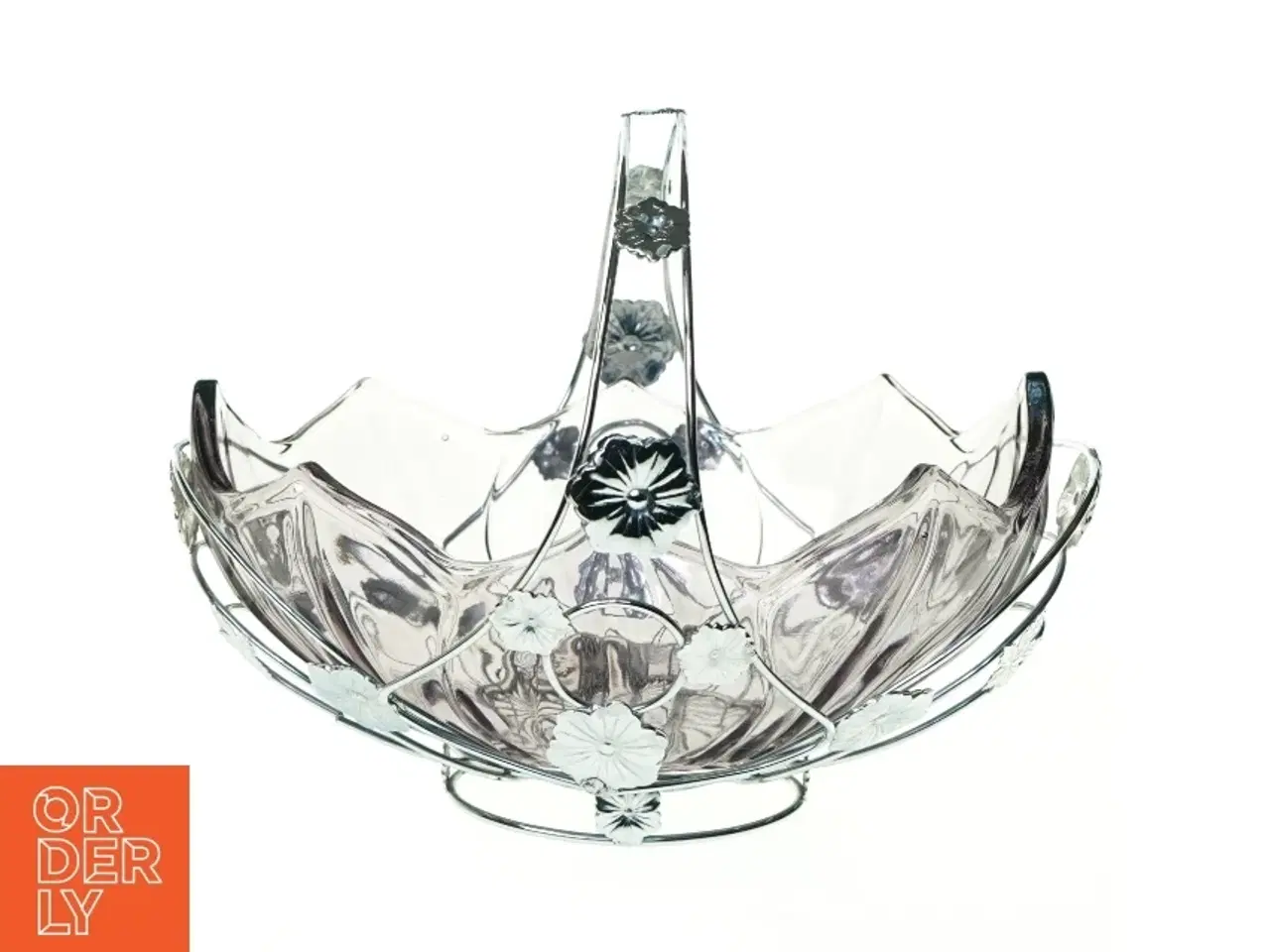Billede 4 - Ornamenteret Sølv kurv med lillatonet glasskål (str. 26 x 16 cm)