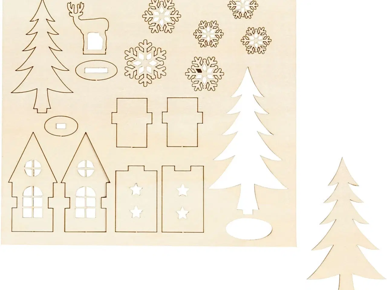 Billede 1 - Saml-selv træfigur: Hus med hjort - 15,5x17 cm