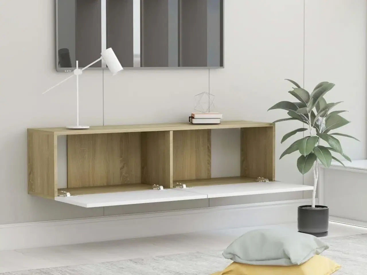 Billede 4 - Tv-bord 120x30x30 cm konstrueret træ hvid og sonoma eg