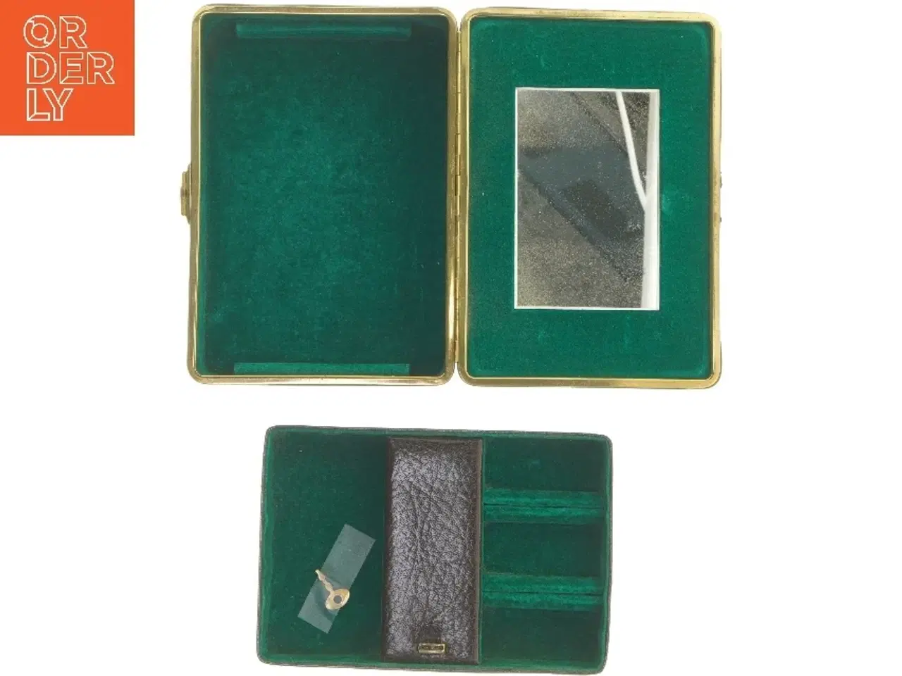 Billede 1 - Vintage Læder smykkeskrin med spejl og nøgle (str. 20x14x6 cm)