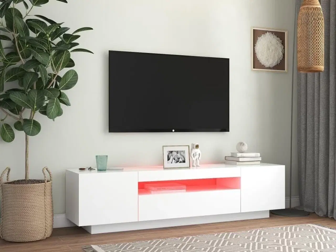Billede 3 - Tv-skab med LED-lys 160x35x40 cm hvid