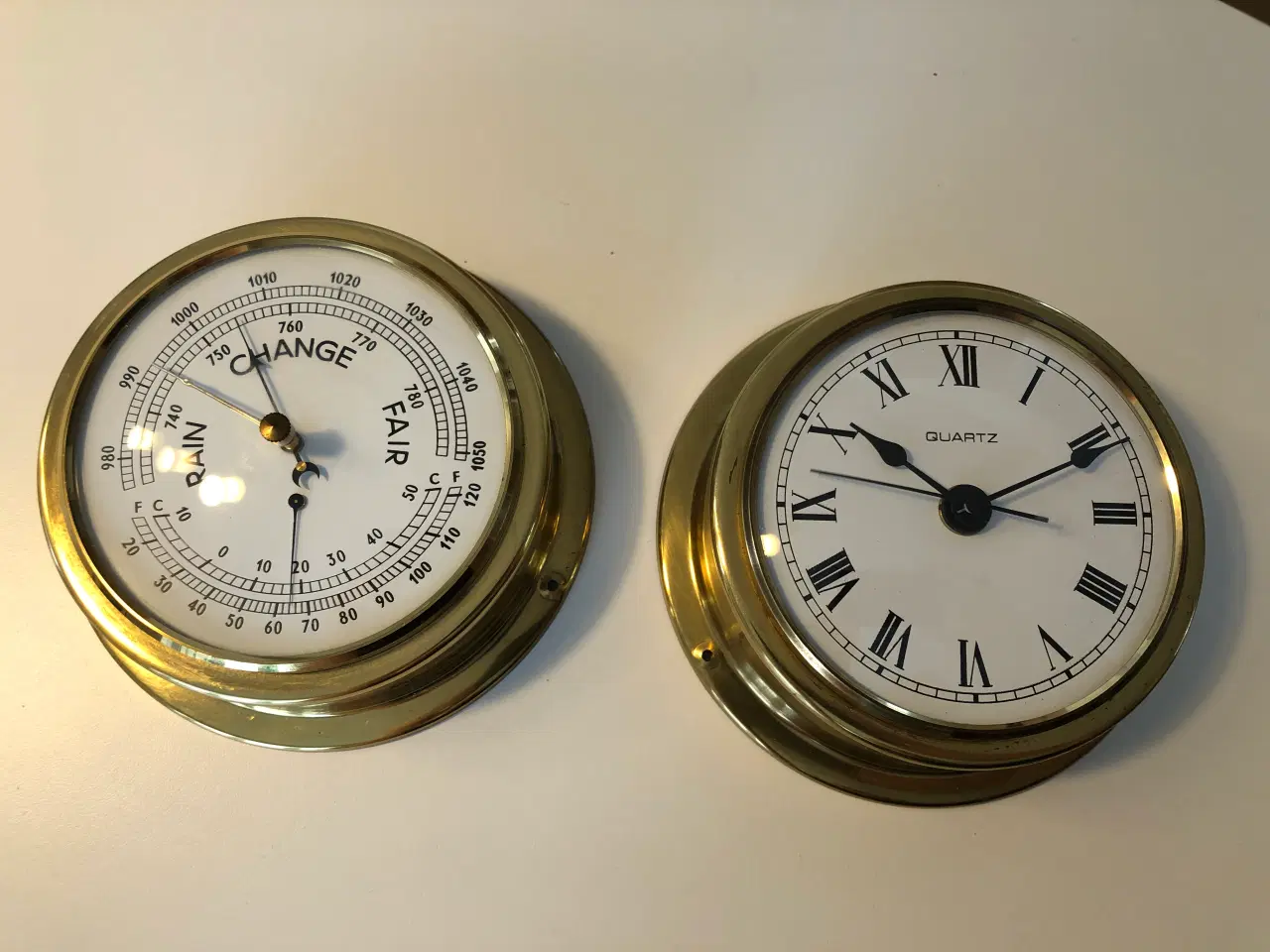 Billede 1 - Skibsur og barometer/termometer i messing