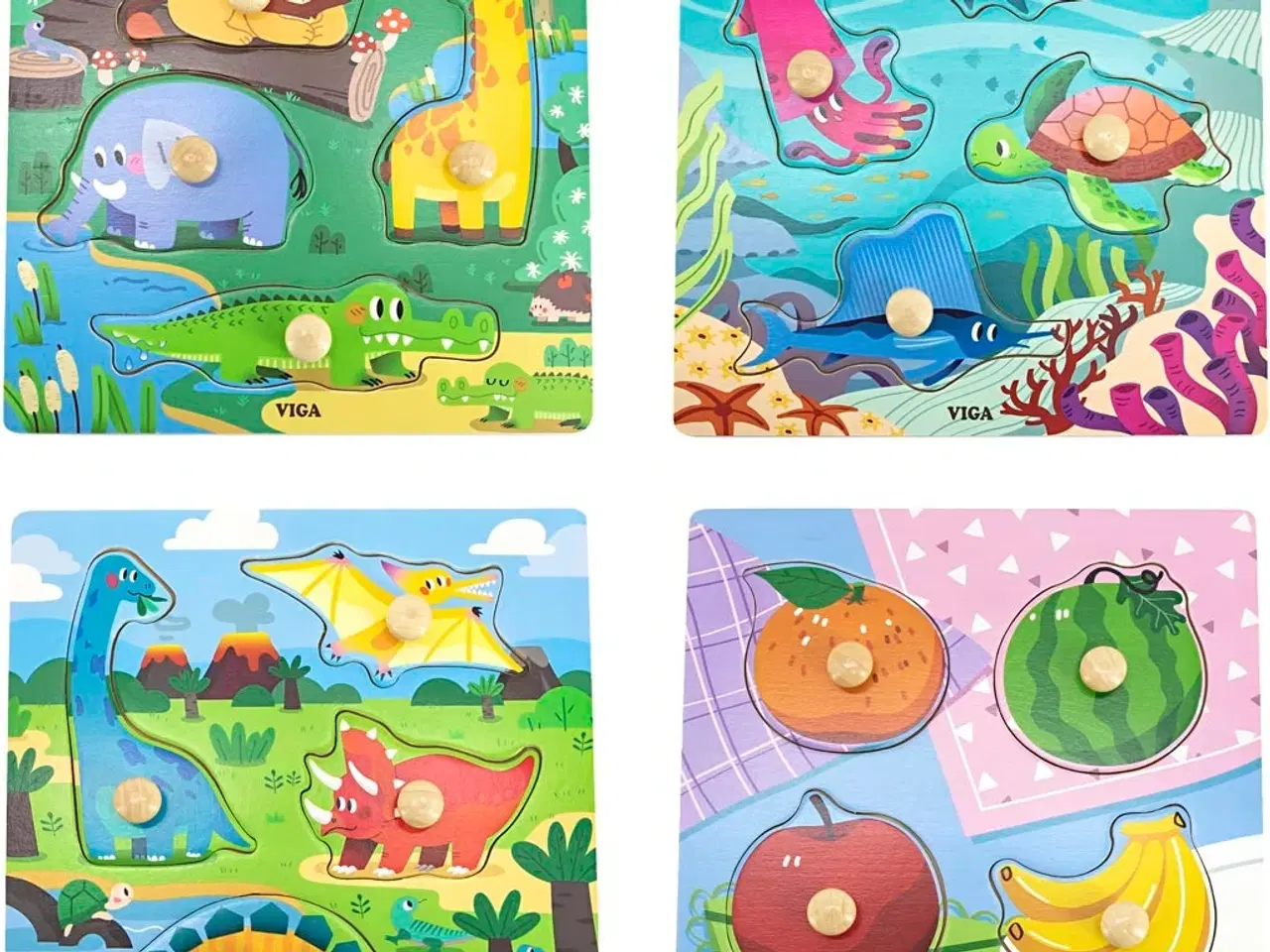 Billede 1 - VIGA Farverigt Knoppuslespil til Børn - 4 stk.