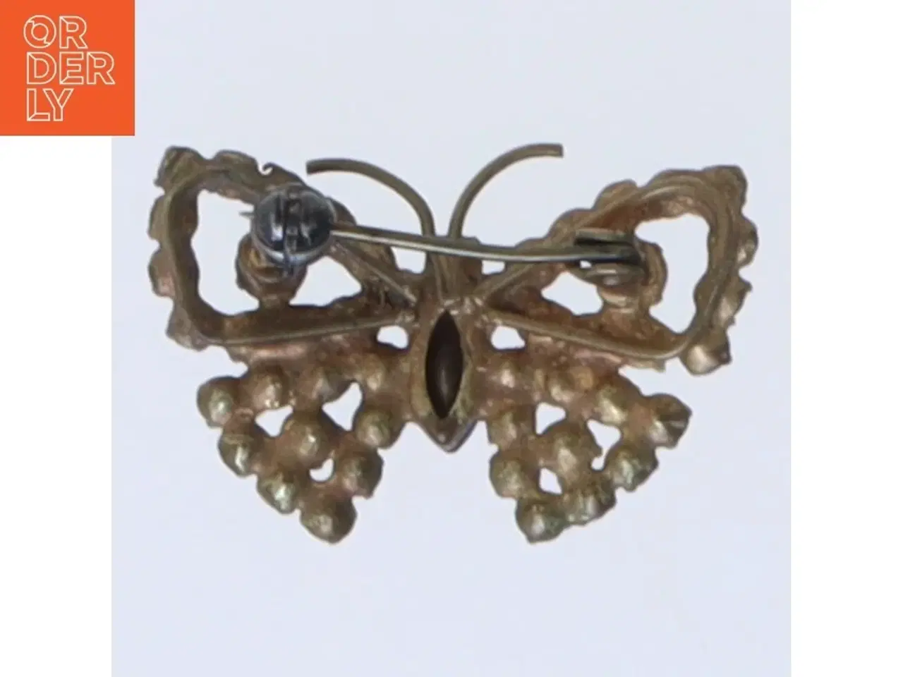 Billede 4 - Sommerfugleformet broche med blå og klare sten (str. 3,5 cm)