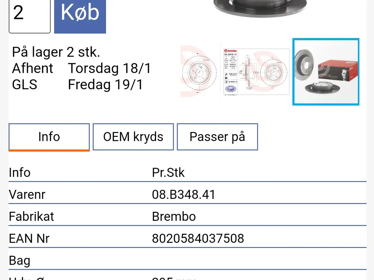 Billede 1 - Brembo Bremseskiver 