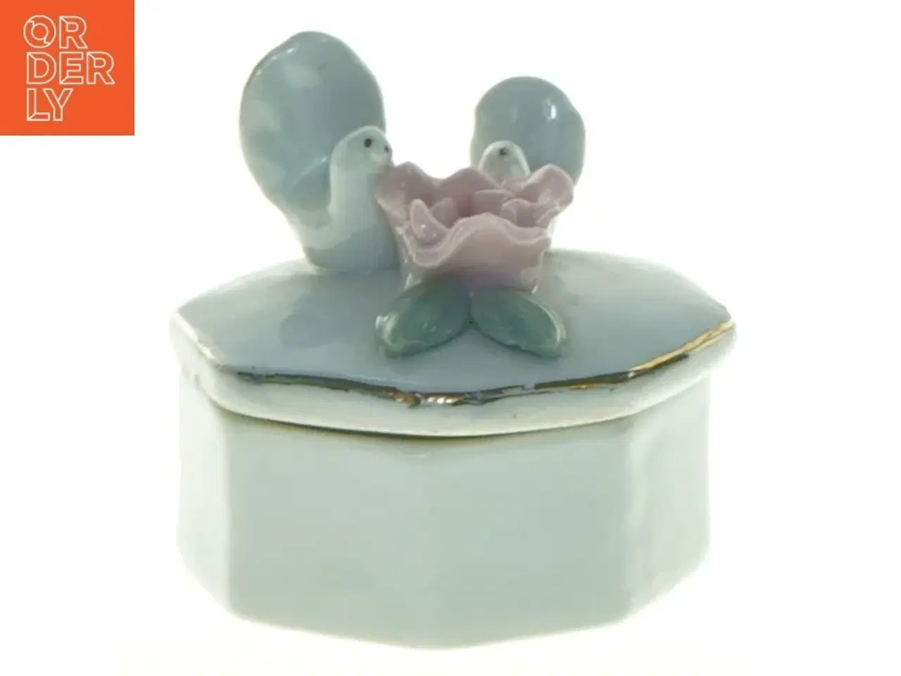 Billede 1 - Porcelænsskrin med due-figurer (str. 6 x 5 cm)
