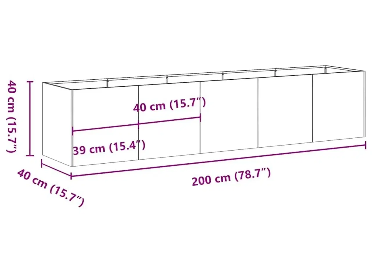 Billede 9 - Plantekasse hvid 200x40x40 cm koldvalset stål