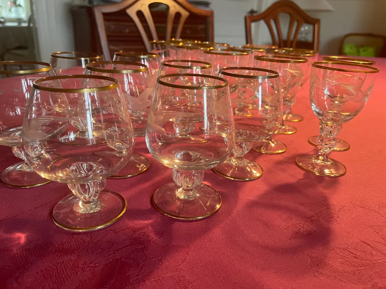 Billede 3 - 64 Lyngby  mågeglas 14 kt. guldkant / glasslibning