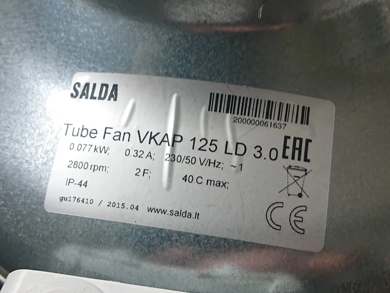 Billede 1 - SALDA kanal ventilator ø 125 mm