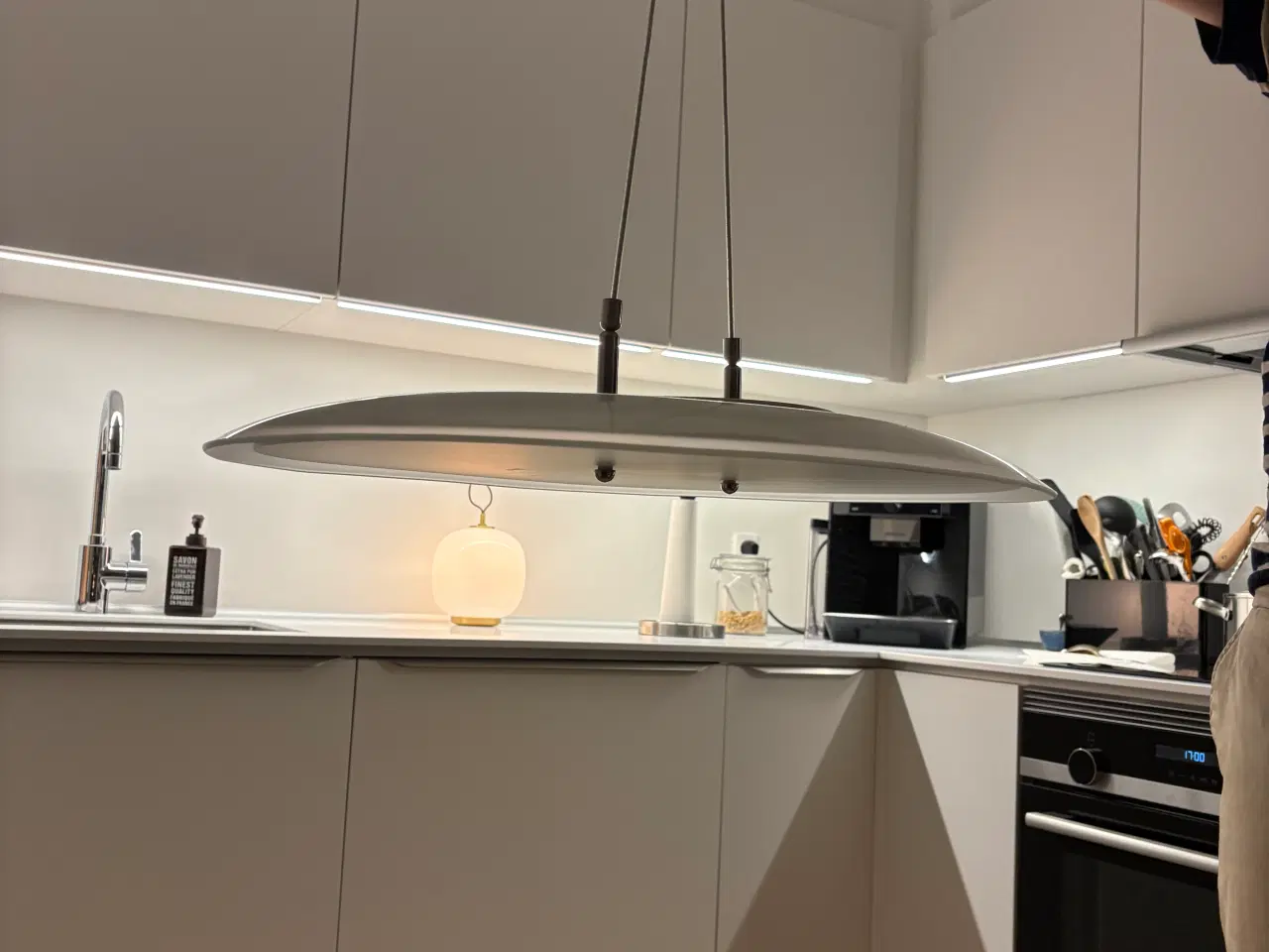 Billede 2 - Glas pendel ellipse med lysdæmper