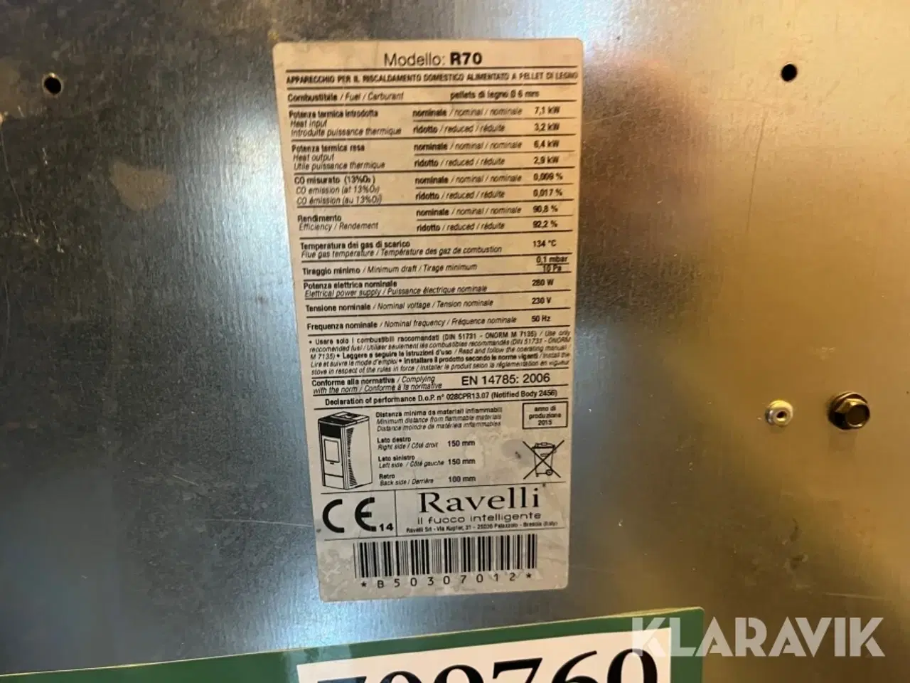 Billede 6 - Pillefyr med skorsten Ravelli R70