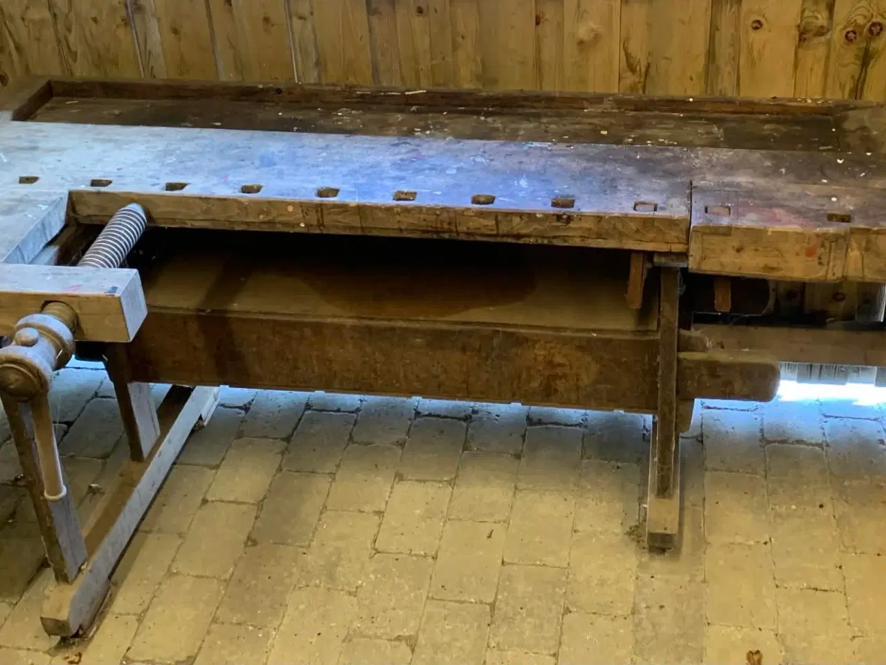 Billede 1 - Antik snedkerhøvlbænk som arbejdsbord