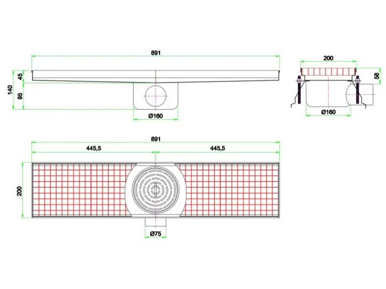 Billede 2 - Afløb – 891x 200x 140 mm