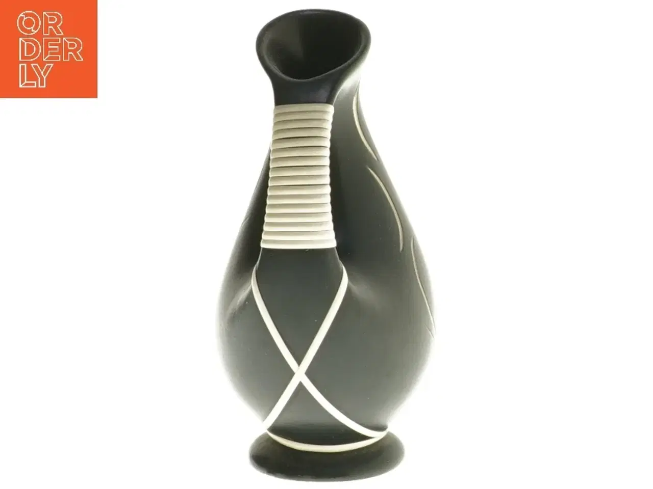 Billede 2 - Retro Sort vase med hvidt mønster (str. 14,5 cm)