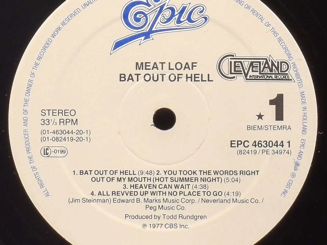 Billede 5 - Meat Loaf - Bat Out Of Hell - EU 1988 - EX/EX