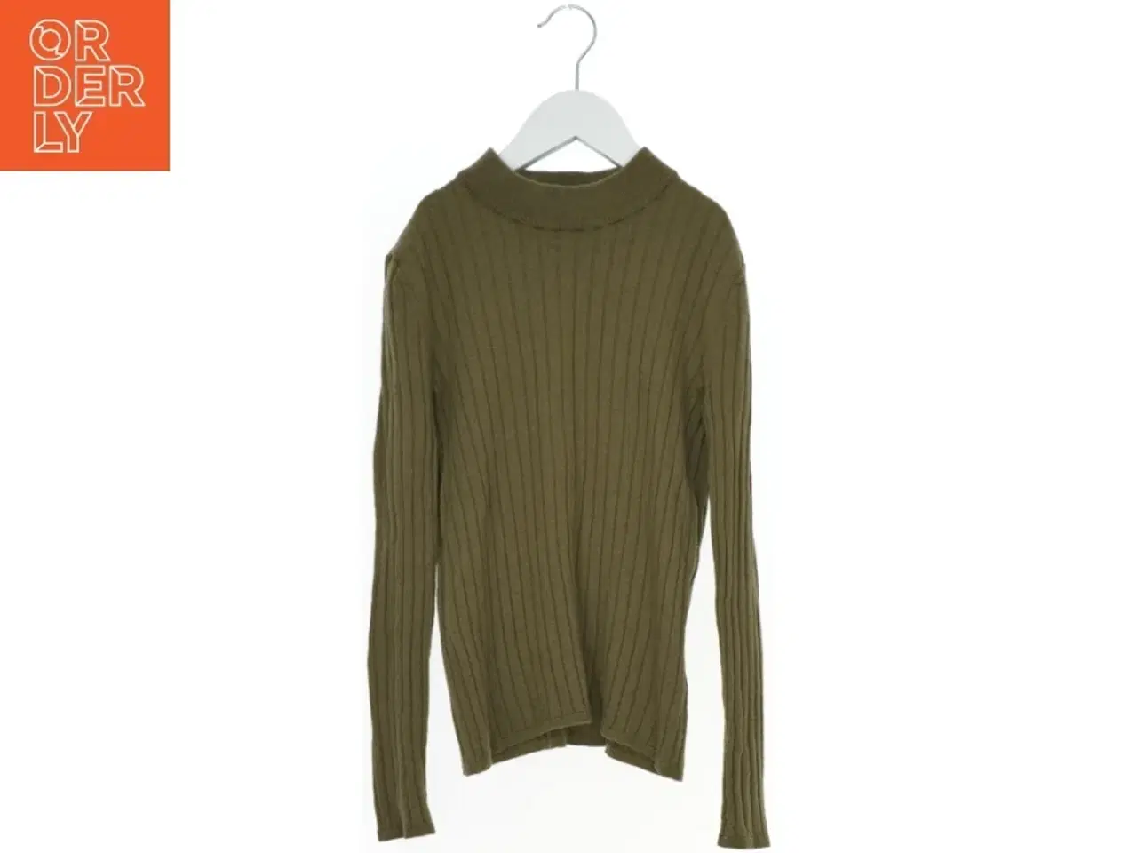 Billede 1 - Olivengrøn strikket sweater (str. 164)