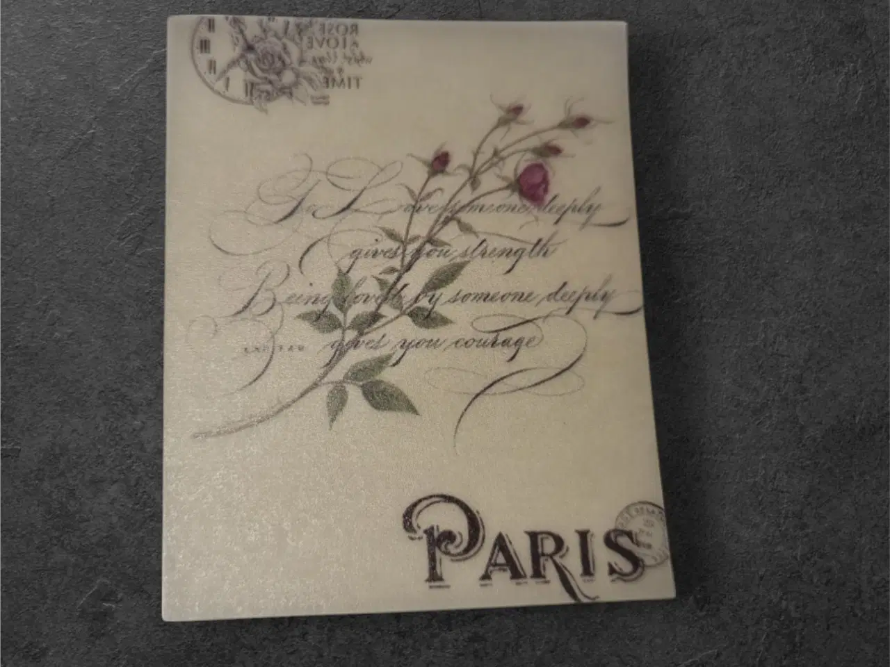 Billede 1 - Vintage papirark med blomster og romantisk tekst