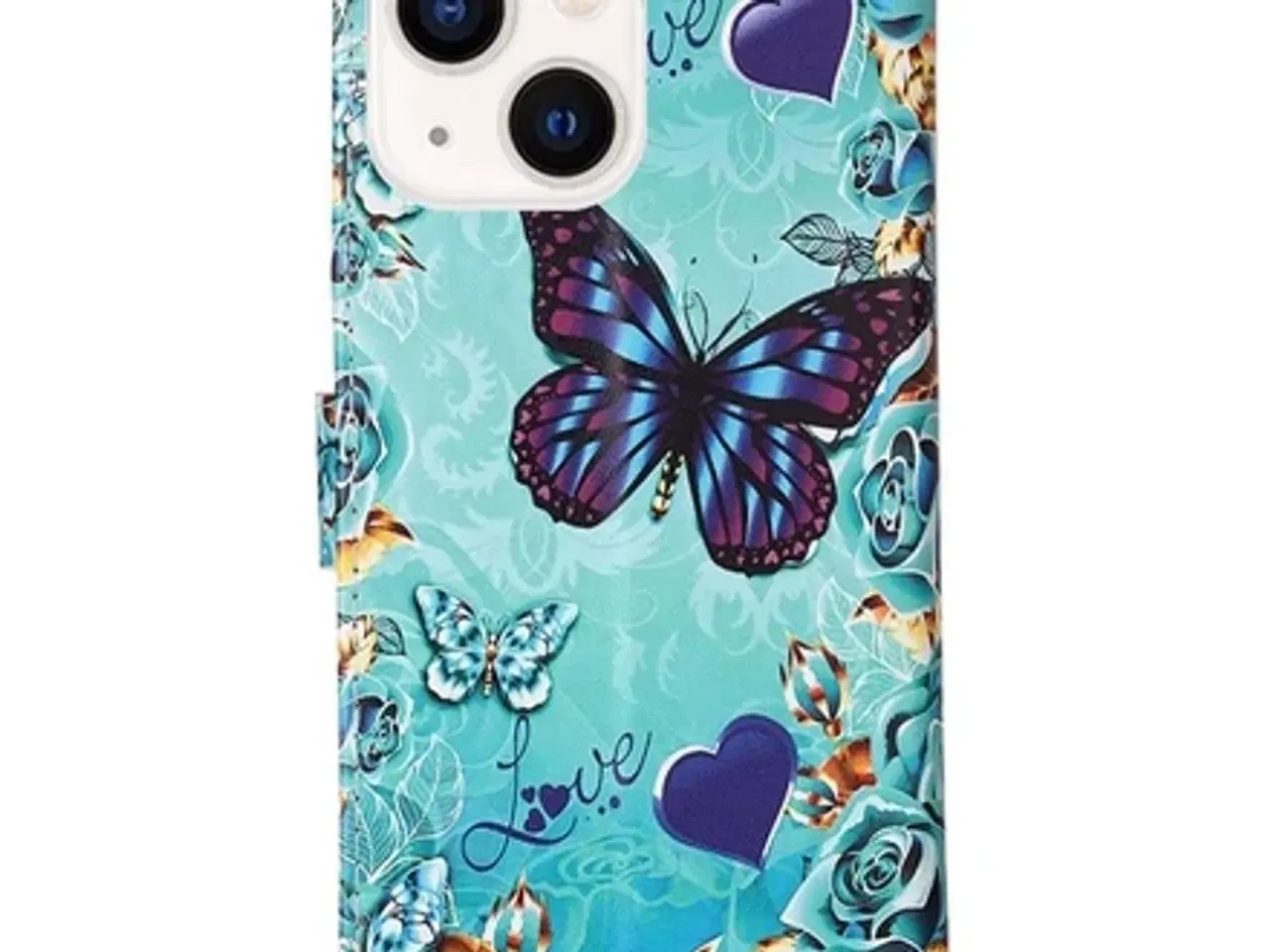 Billede 1 - Sommerfugl Læder Flip Cover til iPhone 15