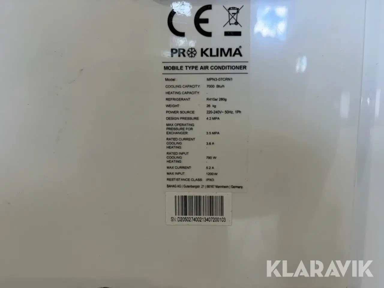 Billede 9 - Klimaanlæg PR MPN3 07CRN1 mobilt