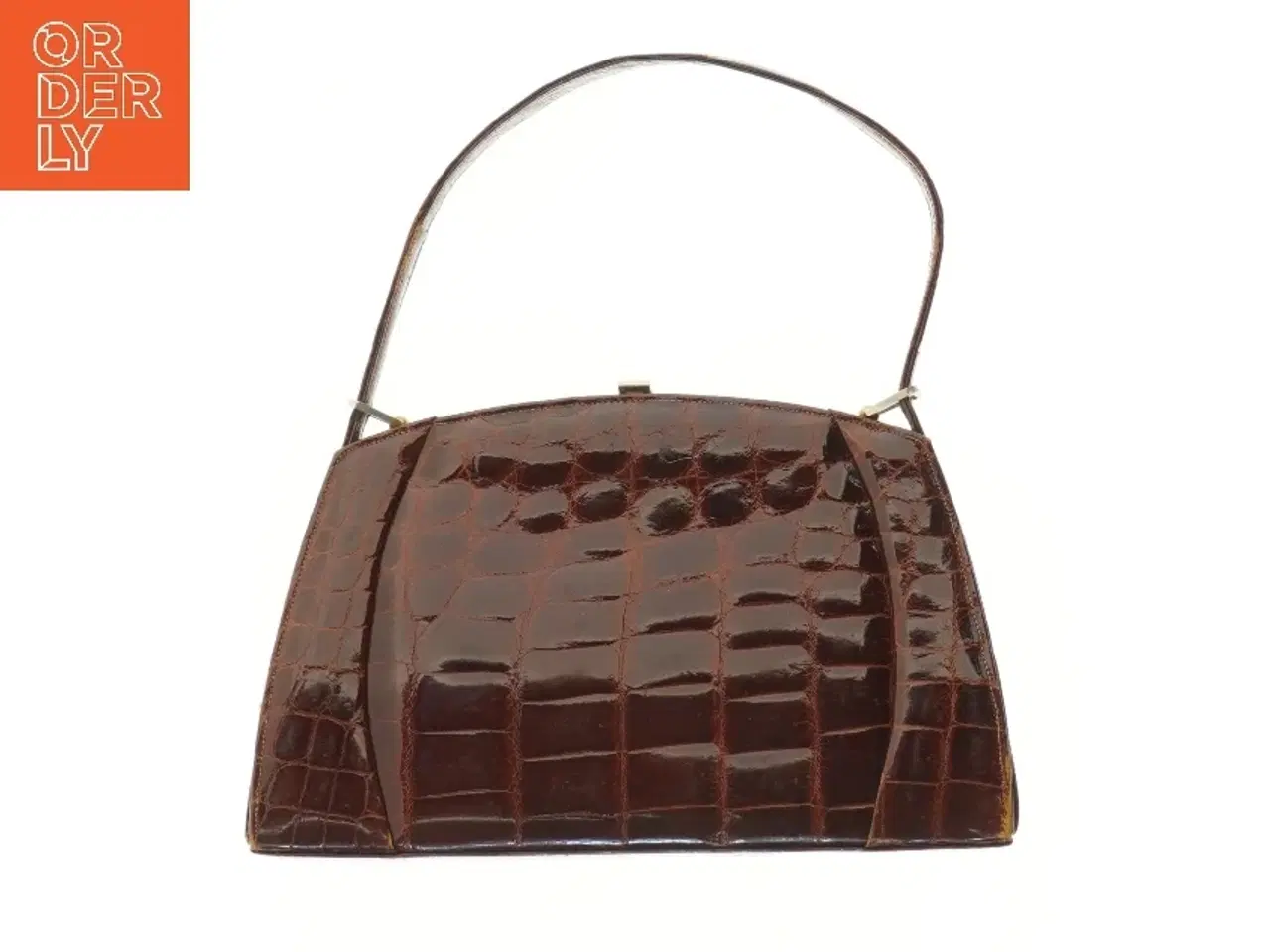 Billede 1 - Brun krokodillemønster håndtaske (str. 16x8x27 cm)