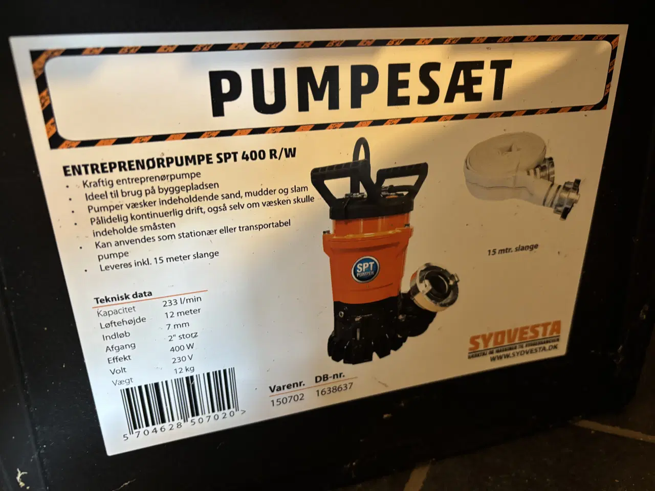 Billede 1 - Dykpumpe 233liter pr minut incl 30m slange