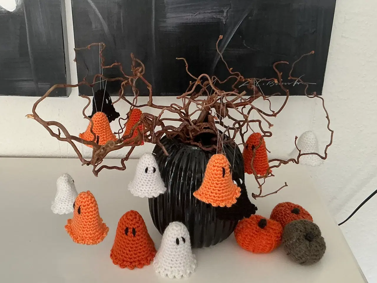 Billede 5 - Håndhæklet græskar og spøgelser til Halloween.